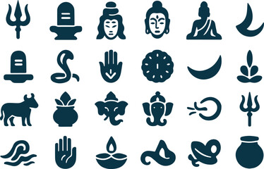 Collection of hindu religious symbols icons and deity representations for spiritual and cultural projects