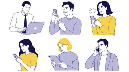 People are using various electronic devices for communication and work.