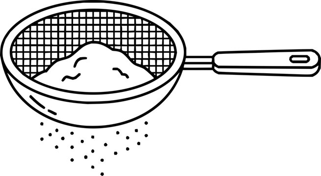 sieve with flour, black and white clip art preview