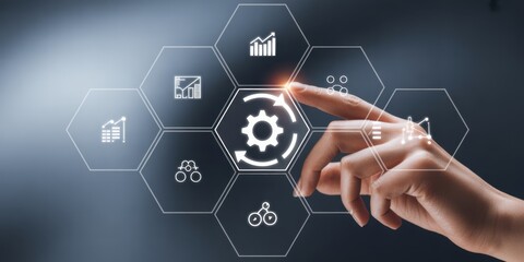 The Touch of Innovation: A close-up shot captures the hand gently interacting with a digital interface, symbolizing seamless access to advanced tools and technology. 