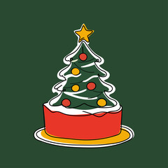 Christmas Tree with Golden Star  line  art
