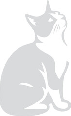 Gray Cat Sitting and Looking Upwards with White Markings, Elegant Cat Illustration for Modern Decor