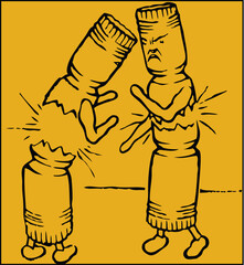 Hand-drawn cartoon vector illustration of a man character holding a baseball bat, a comic sketch design art symbol