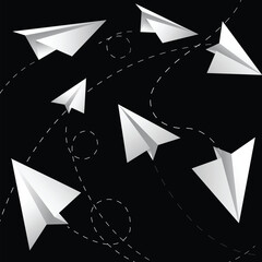 Origami paper plane and envelope vector illustration on a black background symbolizing mail and business message concept