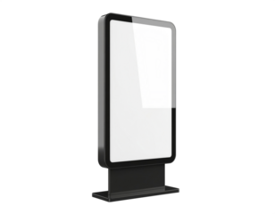 Modern digital advertising stand with blank screen for dynamic displays and promotions isolated on transparent background