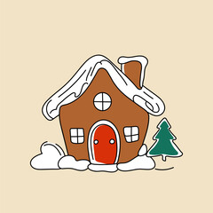 Xmas Gingerbread House, vector line art