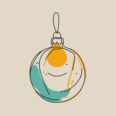 Merry Christmas single continuous line art. Holiday greeting card decoration christmas tree ball silhouette concept design