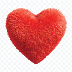 abstract whimsical fluffy heart made by soft faux fur in different color style isolated on transparent background