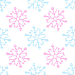 Pastel Blue and Pink Snowflake Pattern Background. Christmas Decoration. Winter. Vector Illustration