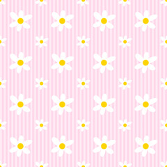Pastel Seamless Cute Daisy Flower Pattern Background. Vector Illustration