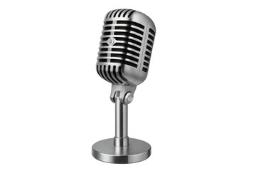 Classic silver radio studio microphone, a symbol for sound recording, live performance, interviews, and streaming