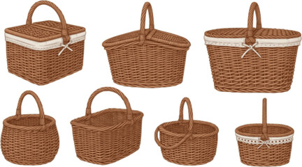 Wicker basket vector realistic set icon. Vector illustration basketry on white background. Isolated realistic set icon wicker basket .
