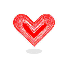 Expressive Hand-Drawn Red Heart with Textured Lines and Subtle Shadow