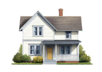 Two Story Colonial House with Yellow Door isolated on a transparent background