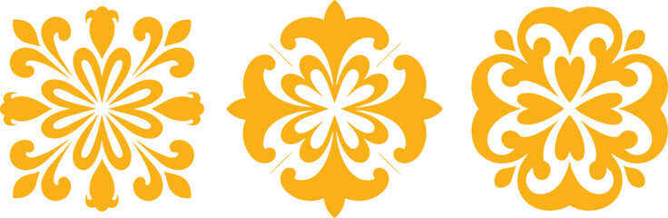 Golden floral ornament vector, symmetrical decorative motifs, elegant petal designs, minimal line art, white background graphic, artistic pattern illustration set © MDABDULLAHAL