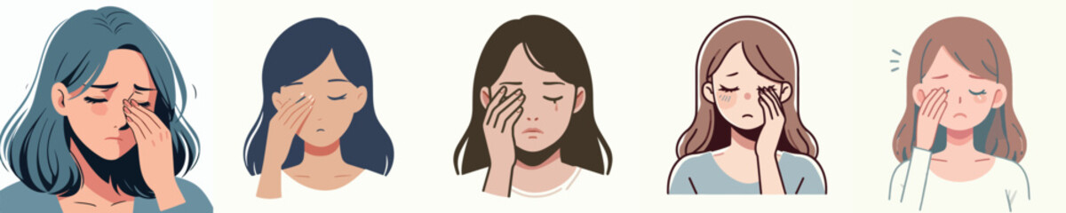 vector of a woman rubbing his sore eyes