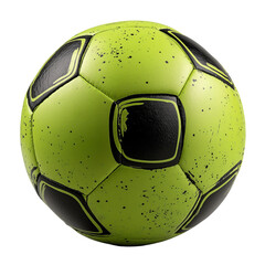 Neon Green Soccer Ball with Black Splatter isolated on a transparent background