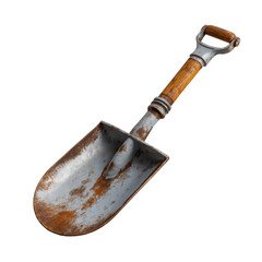 Rusted Garden Shovel with Wooden Handle isolated on a transparent background