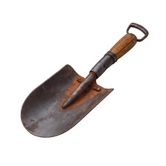 Rusted Shovel with Wooden Handle isolated on a transparent background