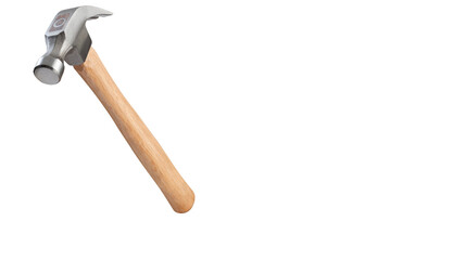Metal hammer with smooth wooden handle isolated on transparent background, PNG image for construction, carpentry, and repair tool concepts.