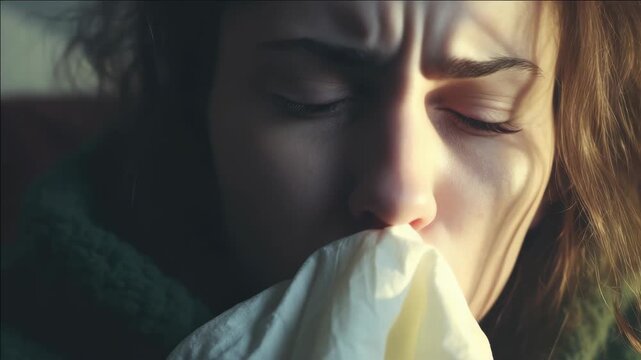 Sad girl crying into tissue box