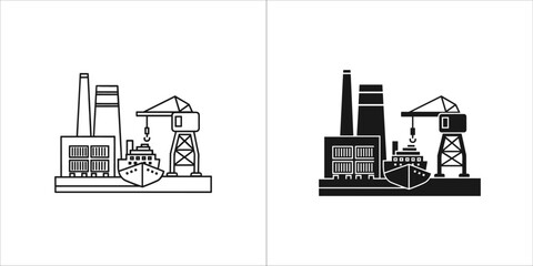 Obraz premium Black and white line drawing of a factory, for easy use