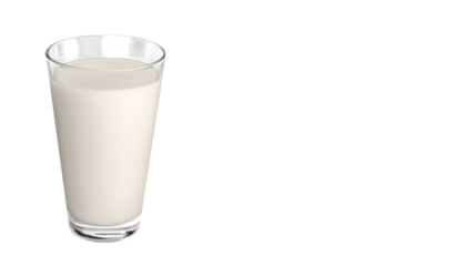 Full glass of fresh creamy milk isolated on transparent background, PNG, dairy beverage for breakfast, nutrition, health and food design.
