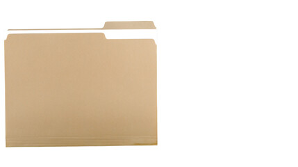 Beige office file folder isolated on transparent background, PNG, blank paper document holder for organization, paperwork, filing, business storage.