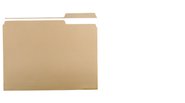 Beige office file folder isolated on transparent background, PNG, blank paper document holder for organization, paperwork, filing, business storage. - Powered by Adobe