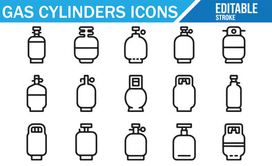 Gas storage containers — editable stroke icon pack for hazard and safety materials