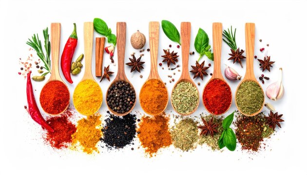Assortment of Spices in Wooden Spoons - A Culinary Symphony.