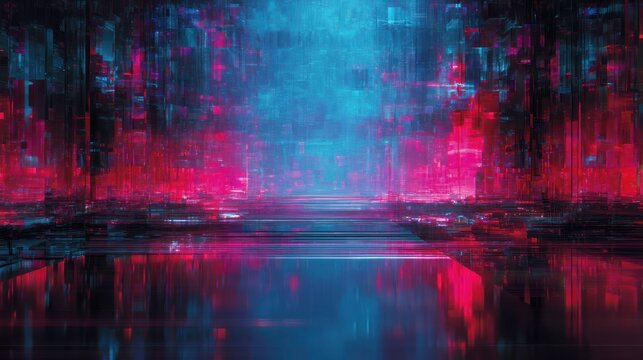 Abstract digital art vibrant red and blue color scheme