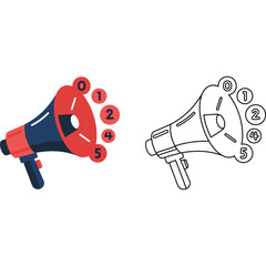 Megaphone with Numbers Illustration loudspeaker zero two four five communication announcement vector design