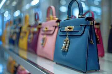 Stylish and trendy handbags displayed in a chic fashion boutique, showcasing the latest designs and accessories for the fashion-forward shopper   