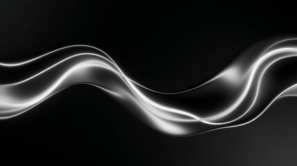 Minimalist silver flowing wave lines on black background, abstract design