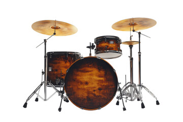 Professional drum kit with a unique wood grain finish perfect for studio recording or live performances on transparent background