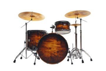 Professional drum kit with a unique wood grain finish perfect for studio recording or live performances on transparent background