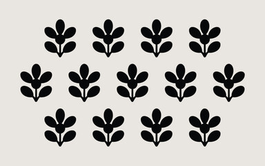 Simple black floral motifs arranged in rows on a light background flower pattern
