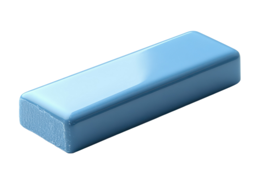 Glossy light blue bar with rounded edges casting a soft shadow for product design on transparent background