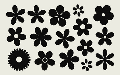 Collection of Black Daisy and Flower Silhouettes on Light Background white
