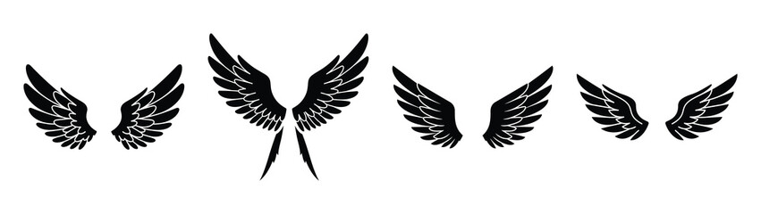 angel wings silhouette vector icons collection isolated on white background.Christmas Vector Icon Set.