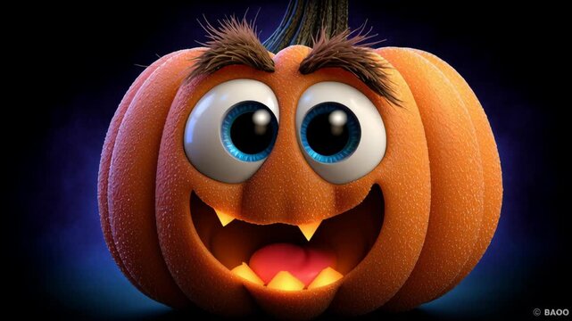 Cute pumpkin with a surprised expression says boo.