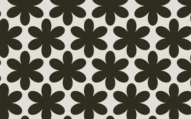 Repeating pattern of dark grey stylized flower shapes on a light beige background floral
