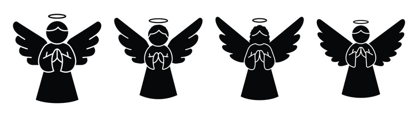 christmas angel silhouette vector icons collection isolated on white background.Christmas Vector Icon Set.