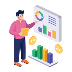 Businessman with chart and graph icon illustration