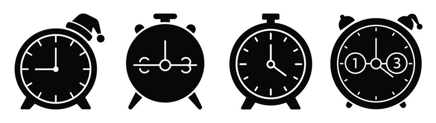 christmas countdown clock silhouette vector icons collection isolated on white background.Christmas Vector Icon Set.