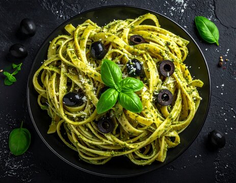 Makaron z pesto i oliwkami