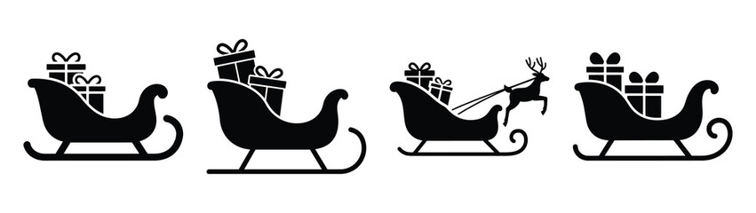christmas sleigh silhouette vector icons collection isolated on white background.Christmas Vector Icon Set.