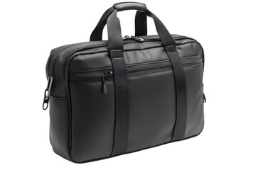Sleek black business briefcase with zippers and handles for professional use and stylish everyday carry on transparent background