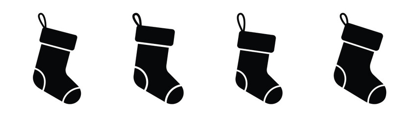 christmas stocking hanging silhouette vector icons collection isolated on white background.Christmas Vector Icon Set.